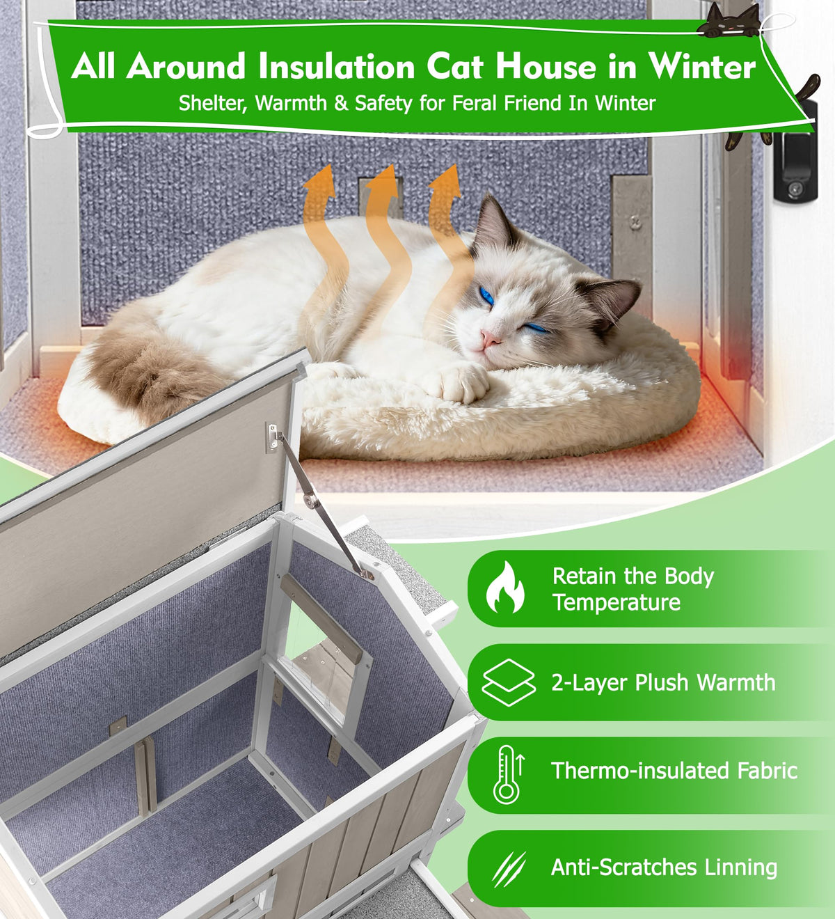 Weatherproof 2 Story Wooden Cat House B1235