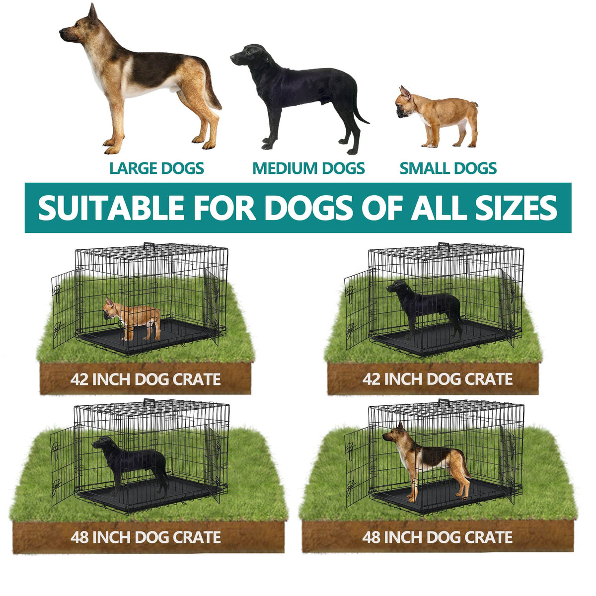 42 Inch Metal Wire Double-Door Folding Dog Crate with Tray X977