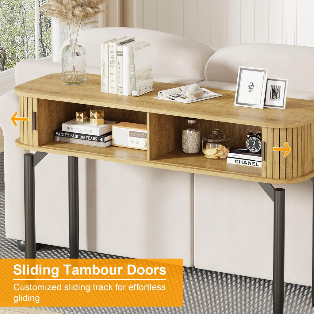 47" Fluted Narrow Console Table with 2 Drawers & Sliding Door G77454