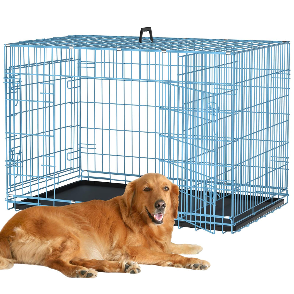 48 Inch Extra Large Double Door Folding Metal Dog Crate with Divider Panel M84040