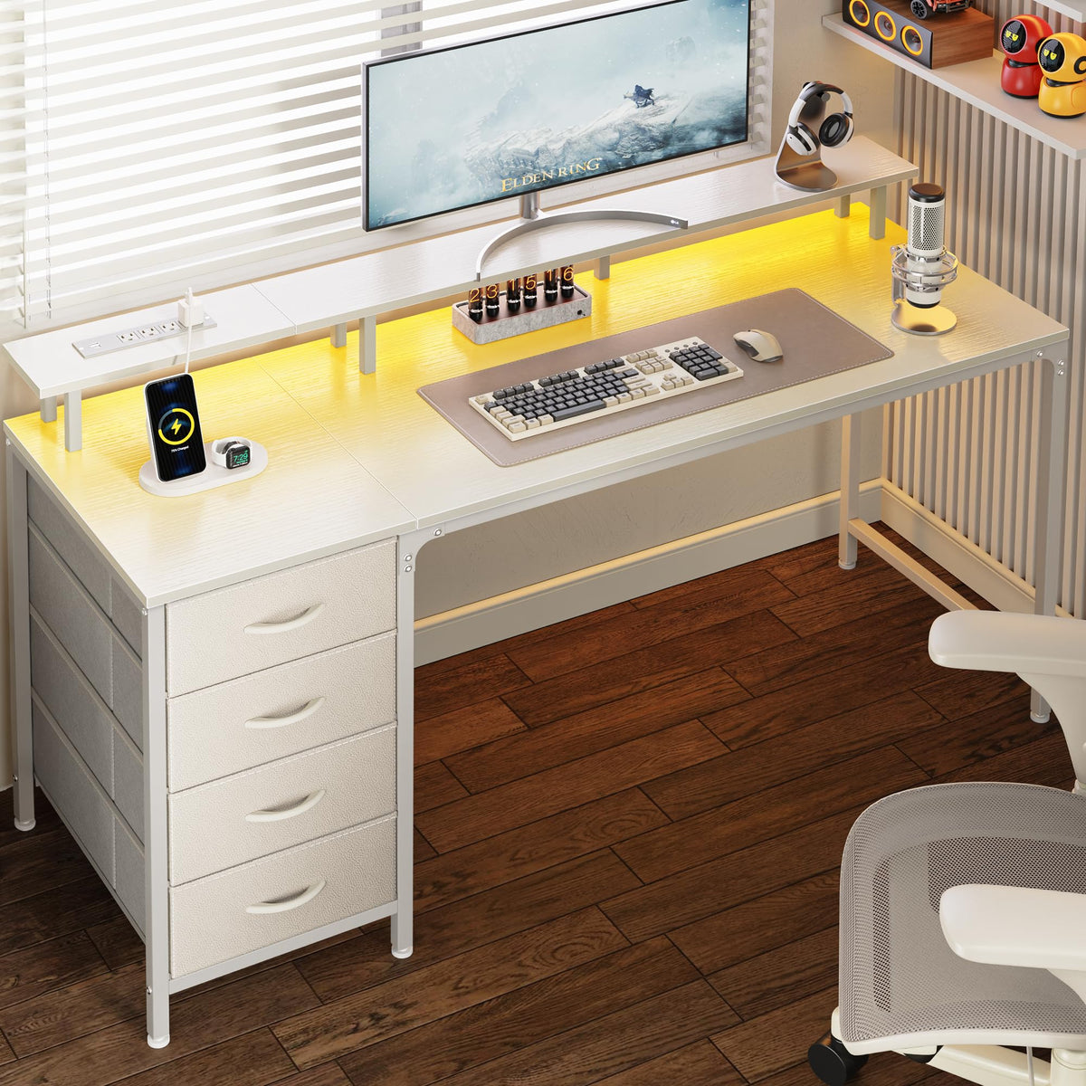 55 Inch White Computer Desk with 4 Drawers R3144