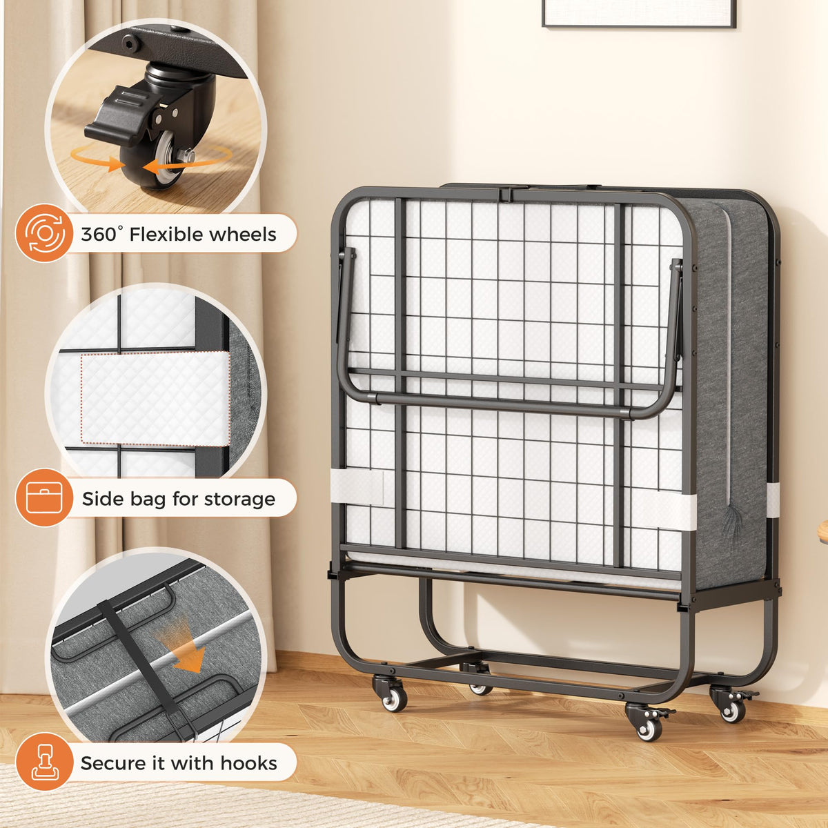 Folding Bed with Memory Foam Mattress Twin Size Metal Frame A316534