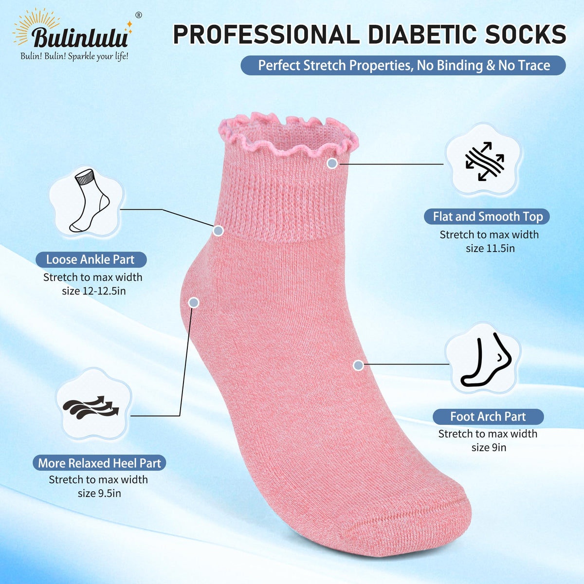 Women's 6 Pairs Non-Binding Diabetic Socks Size 9-11 K730