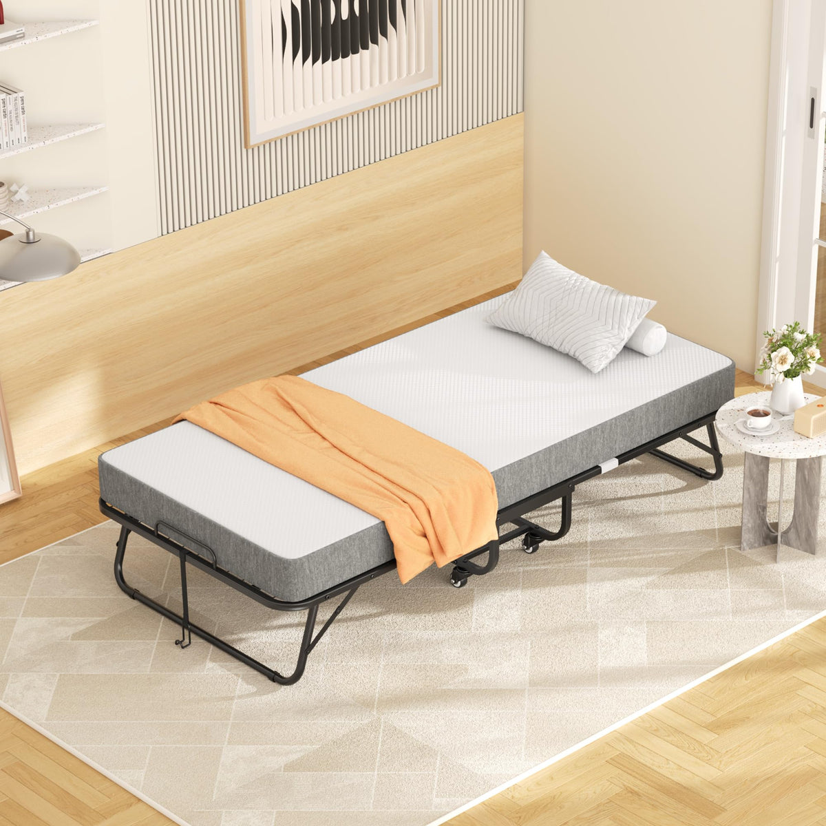 Folding Bed with Memory Foam Mattress Twin Size Metal Frame A316534