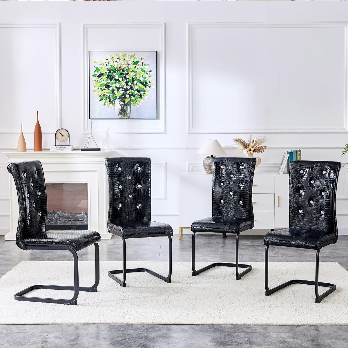 Black PU Leather Dining Chairs Set of 4 W445713