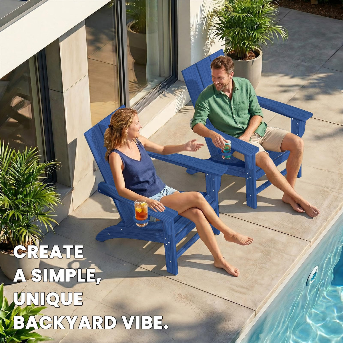 Adirondack Chair with Cup Holder, HDPE Plastic Patio Chairs F86560