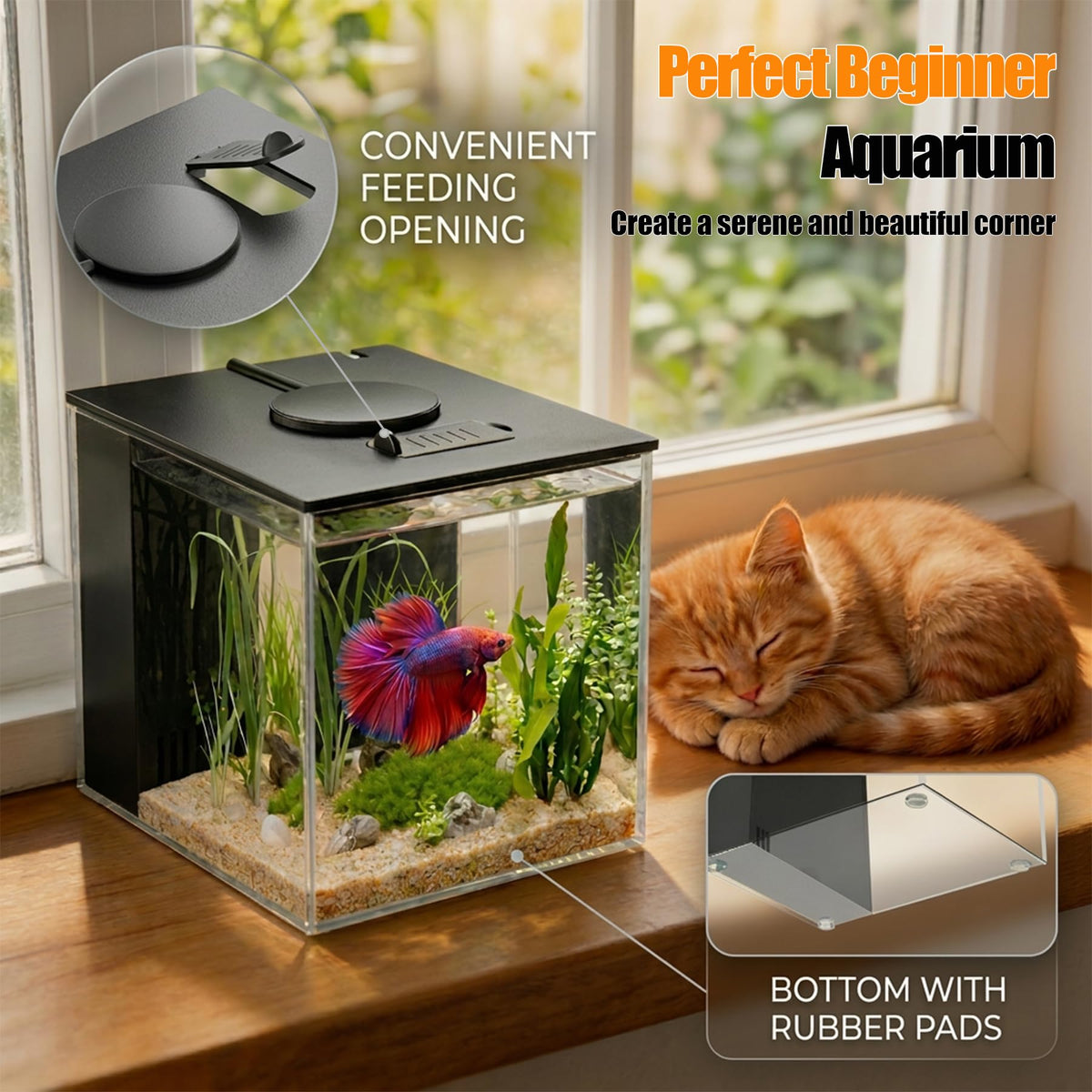 Betta Fish Tank 1 Gal Acrylic Nano Aquarium Kit Black W698205