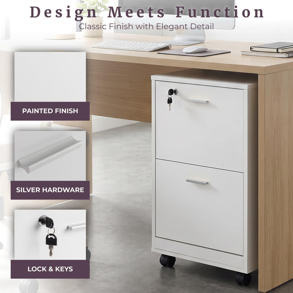 White 2-Drawer Wooden File Cabinet with Lock L23192