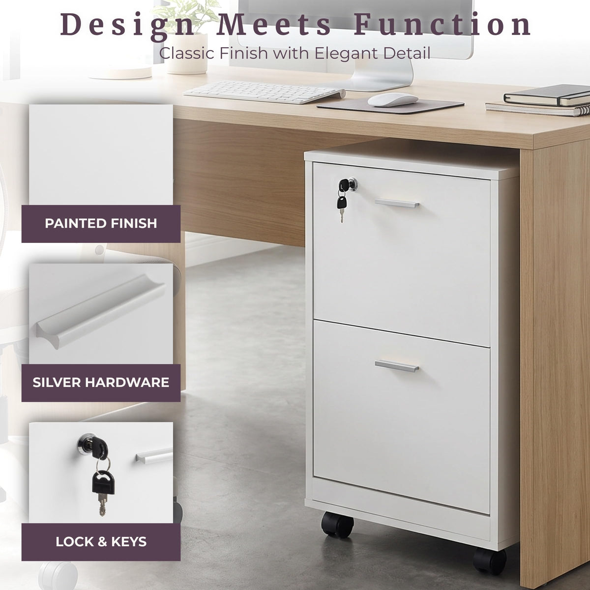 White 2-Drawer Wooden File Cabinet with Lock L23192