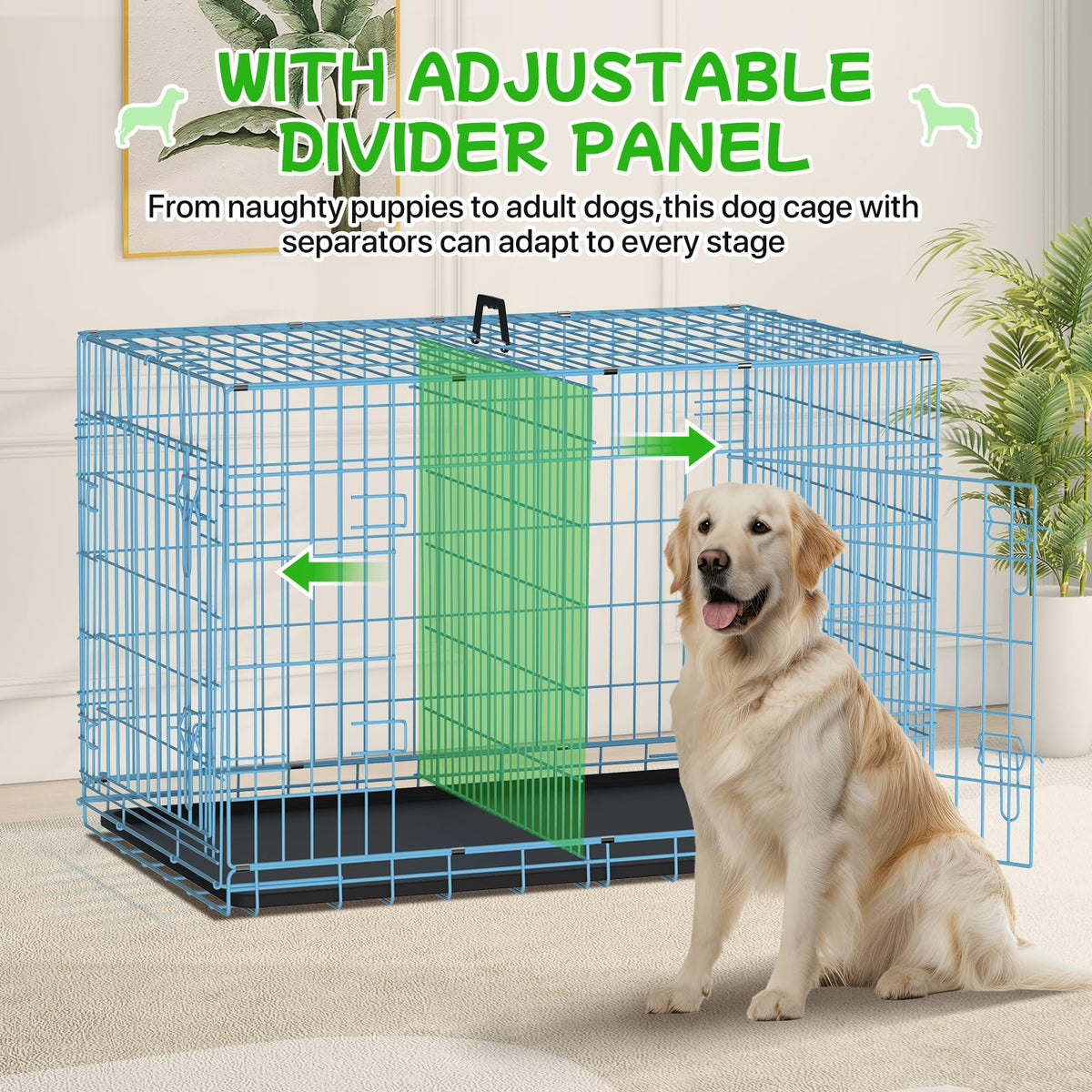 48 Inch Extra Large Double Door Folding Metal Dog Crate with Divider Panel M84040