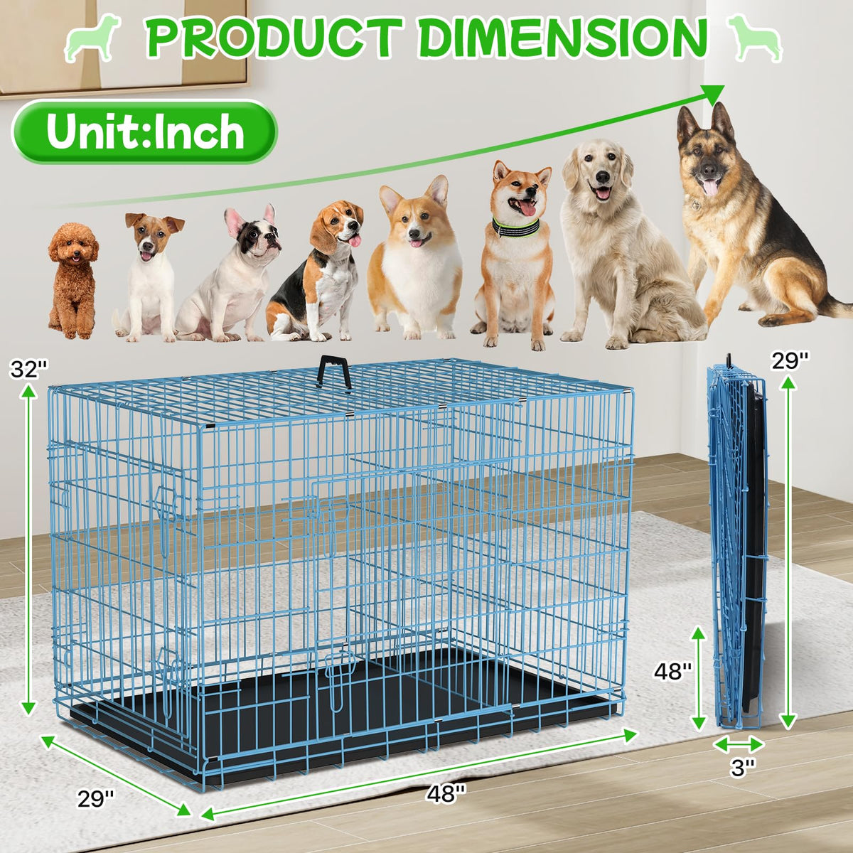 48 Inch Extra Large Double Door Folding Metal Dog Crate with Divider Panel M84040