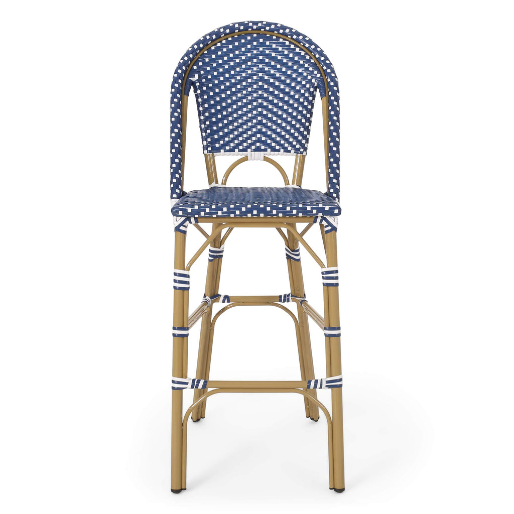 29.5" Outdoor PE Rattan Bar Stool, Dark Teal and White, Set of 2 L400