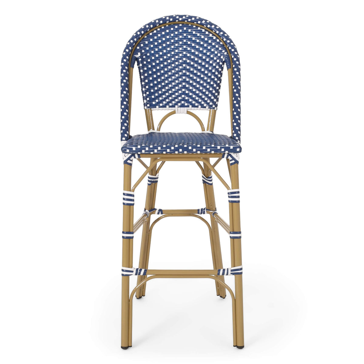 29.5" Outdoor PE Rattan Bar Stool, Dark Teal and White, Set of 2 L400