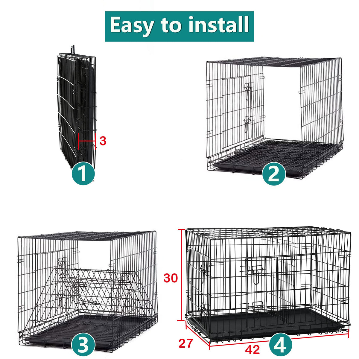 42 Inch Metal Wire Double-Door Folding Dog Crate with Tray X977