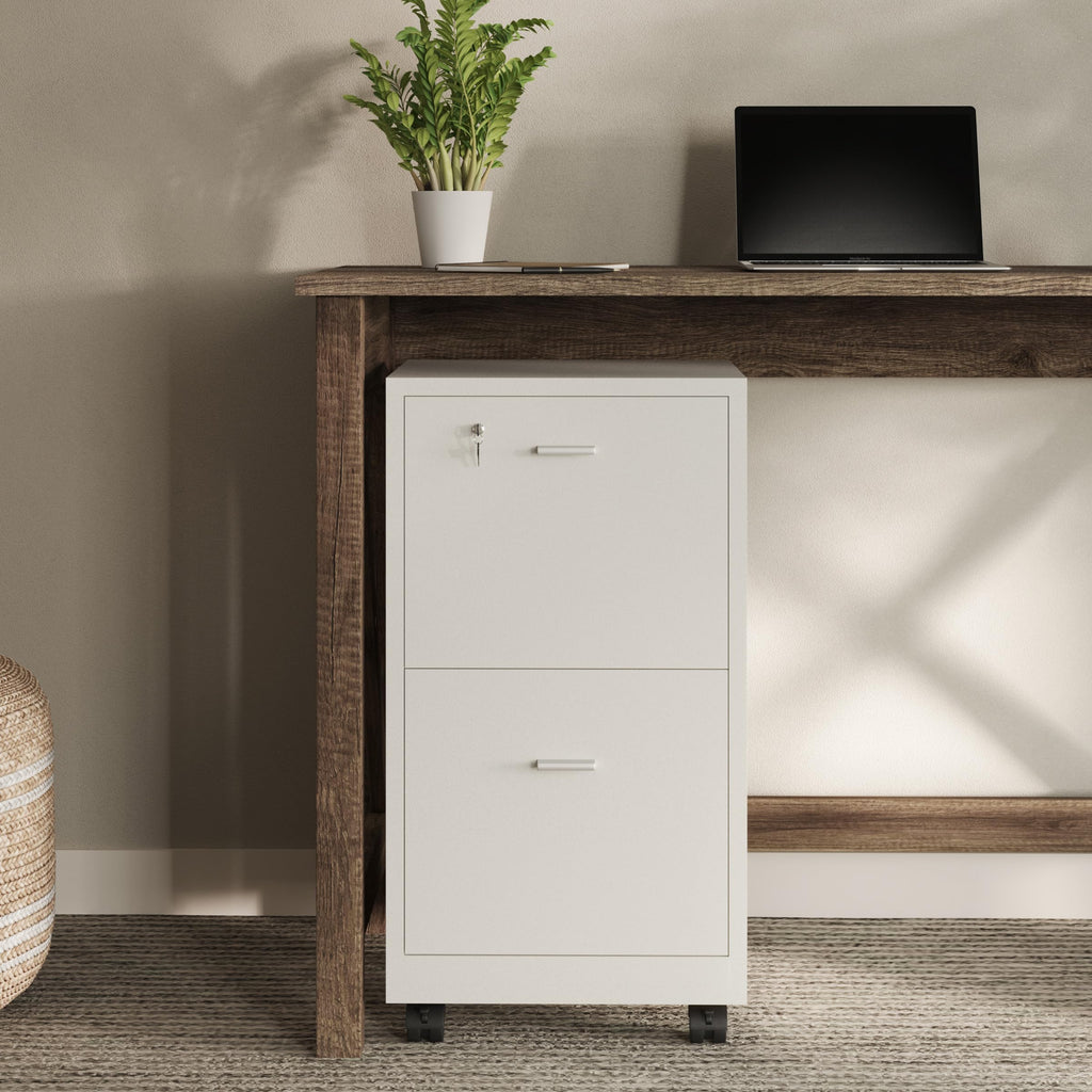 White 2-Drawer Wooden File Cabinet with Lock L23192