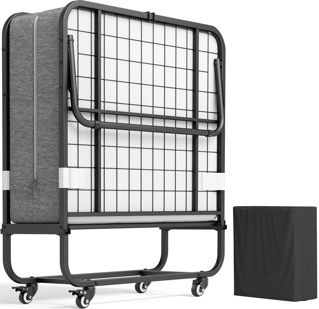 Folding Bed with Memory Foam Mattress Twin Size Metal Frame A316534