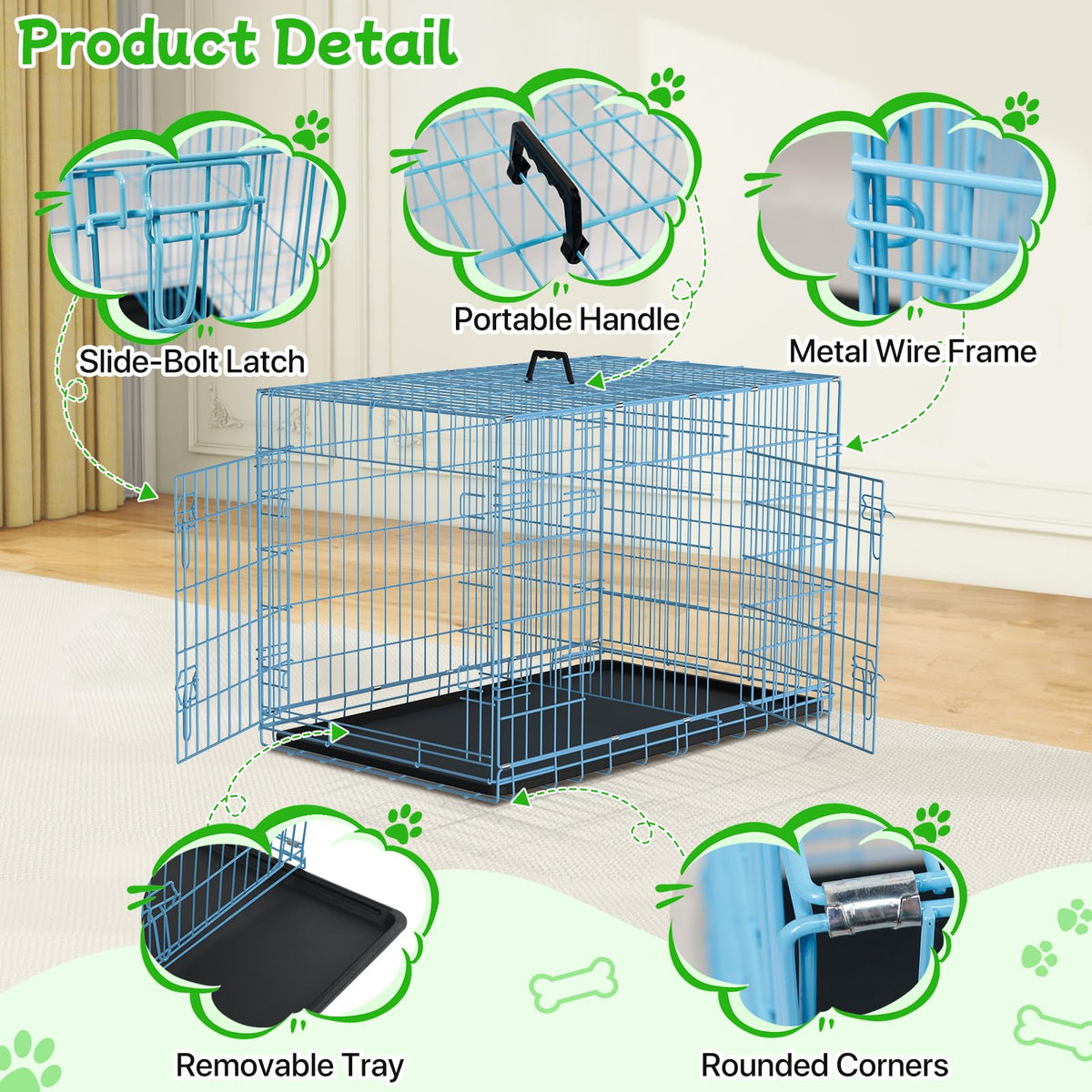 48 Inch Extra Large Double Door Folding Metal Dog Crate with Divider Panel M84040