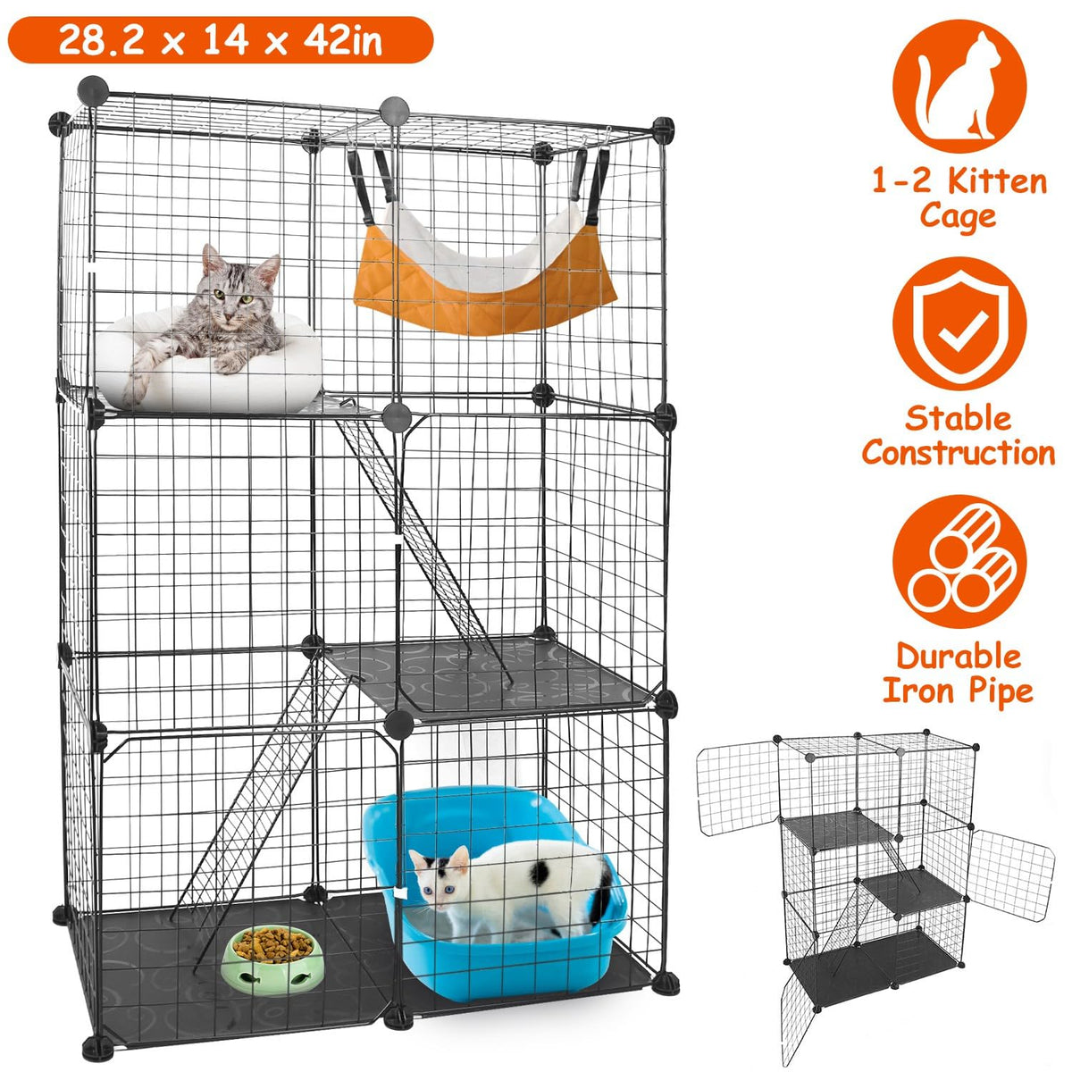 3-Tier Cat Cage with 3 Doors 2 Ramp Ladders G231562
