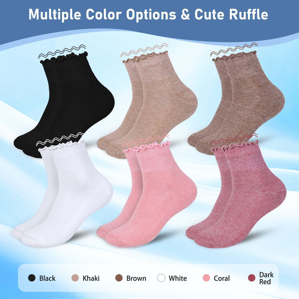 Women's 6 Pairs Non-Binding Diabetic Socks Size 9-11 K730