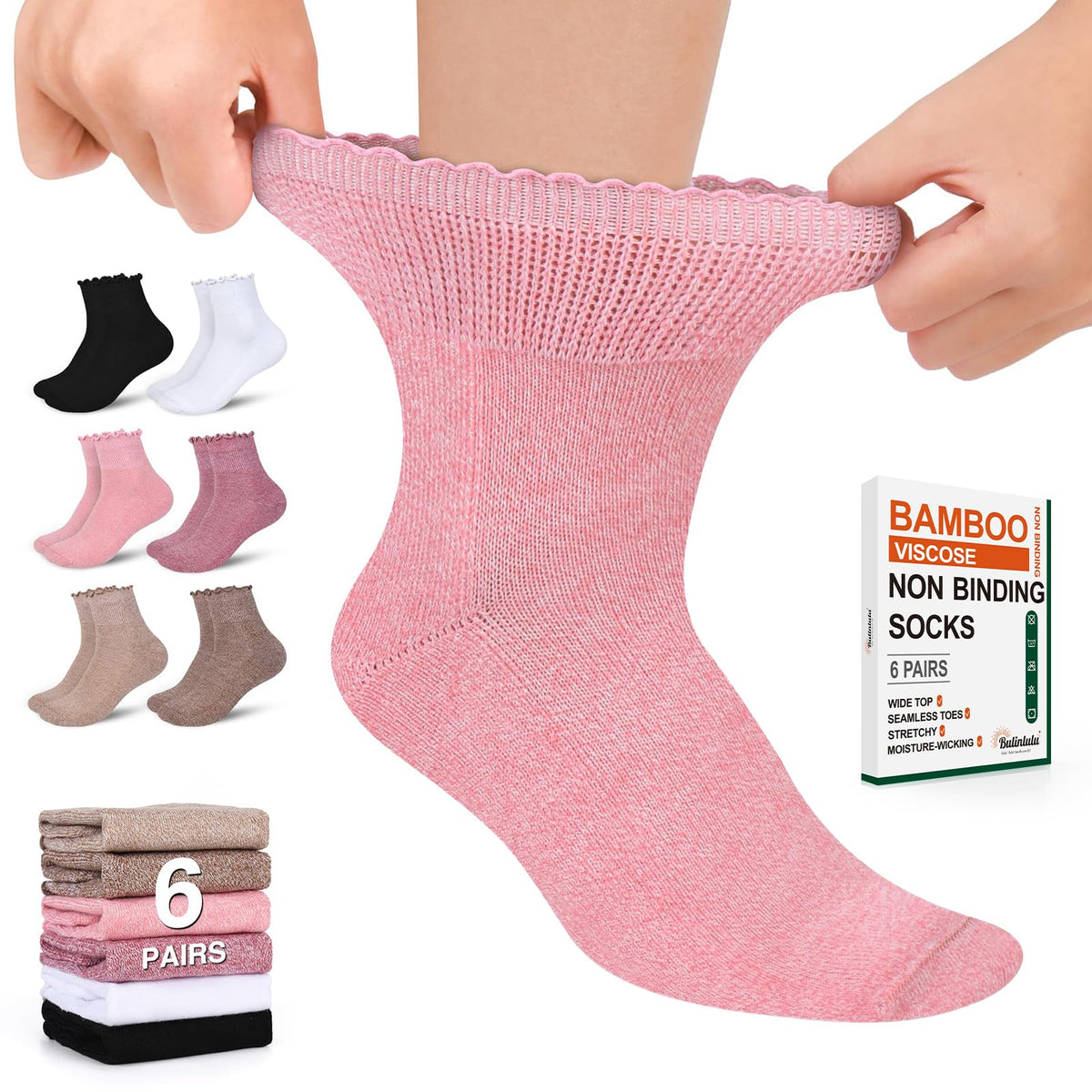 Women's 6 Pairs Non-Binding Diabetic Socks Size 9-11 K730