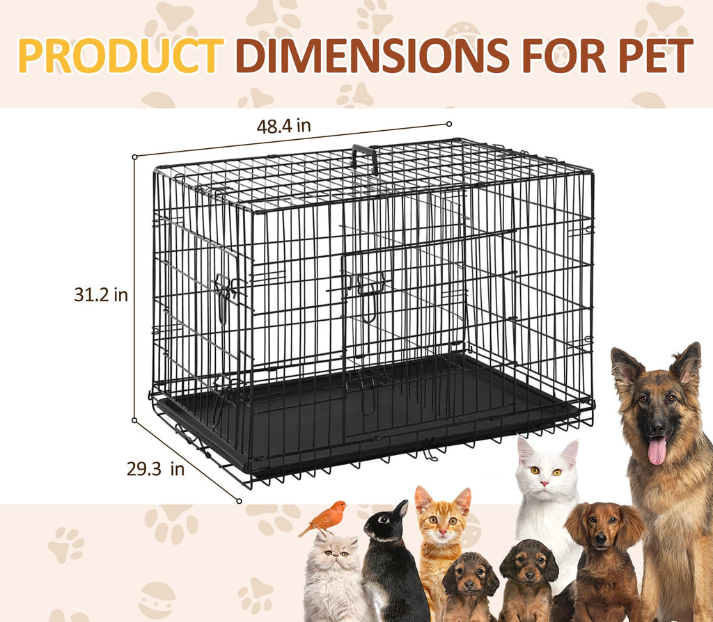 48 inch Folding Metal Wire Dog Crate with Double Door U802