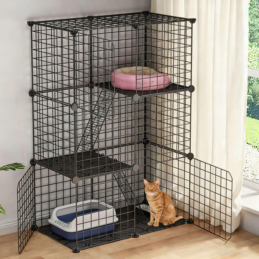 3-Tier Cat Cage with 3 Doors 2 Ramp Ladders G231562