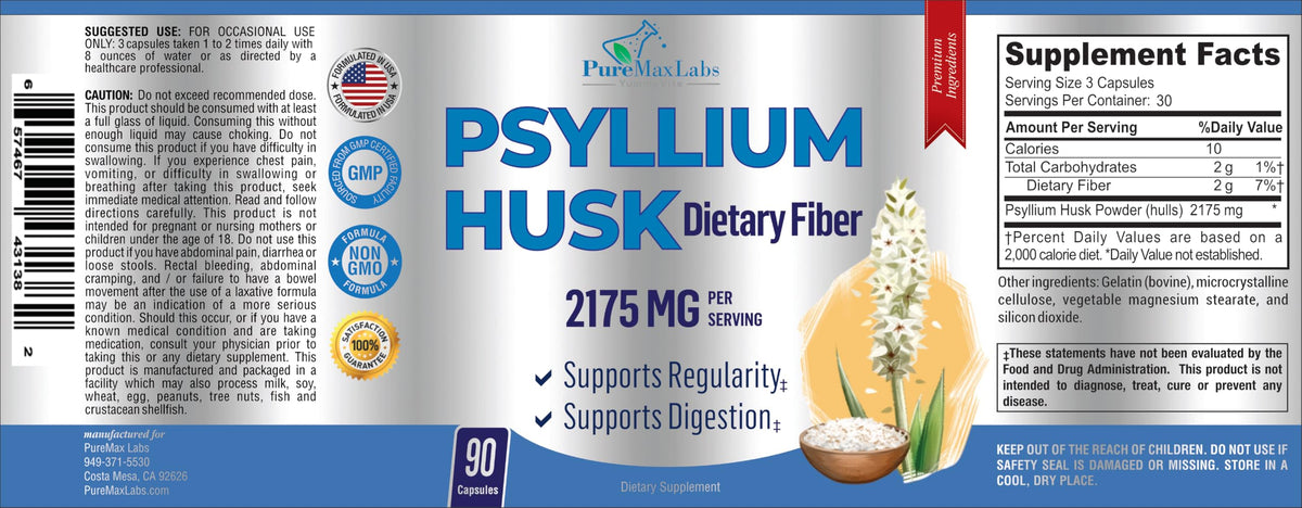 Psyllium Husk Dietary Fiber Supplement 2175mg 90 Capsules Z400480