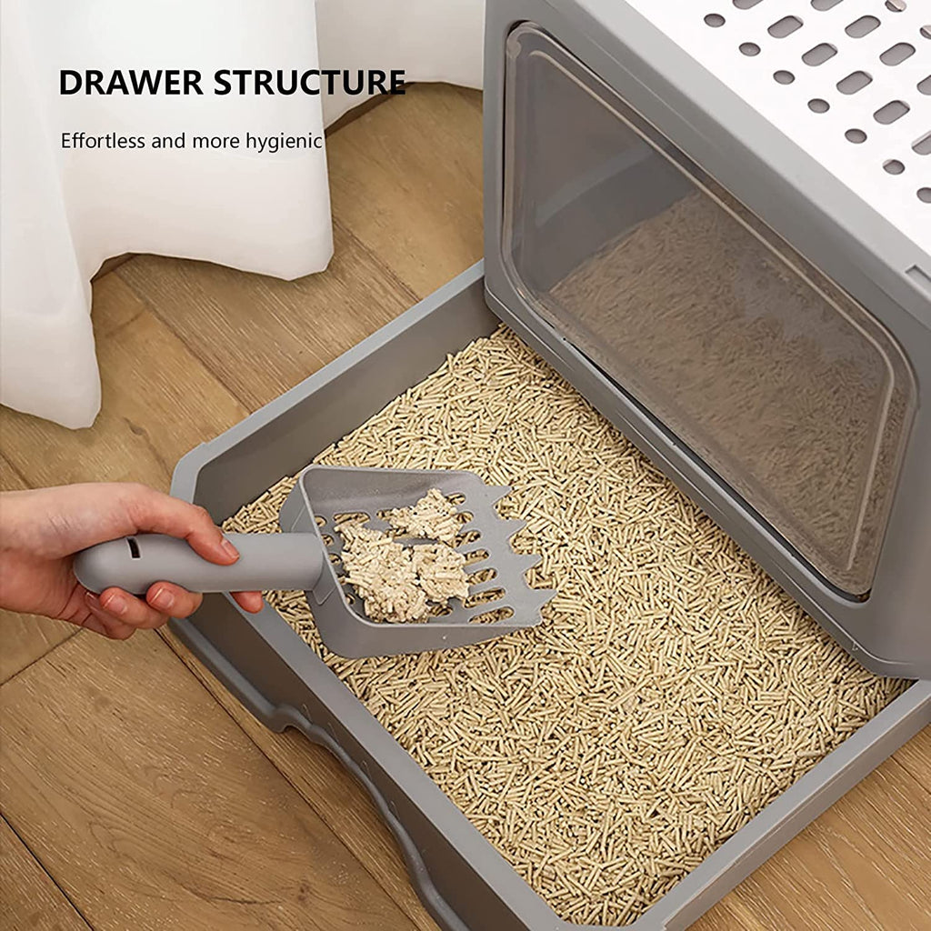Foldable Top Entry Cat Litter Box with Lid and Scoop P6827