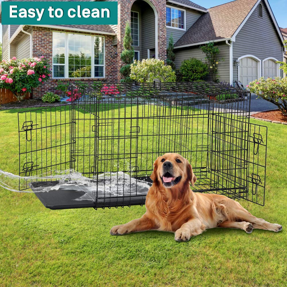 42 Inch Metal Wire Double-Door Folding Dog Crate with Tray X977