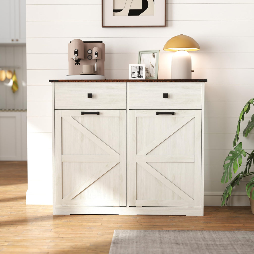 Double Tilt Out Trash Cabinet with Storage Drawers, Antique White Z5772