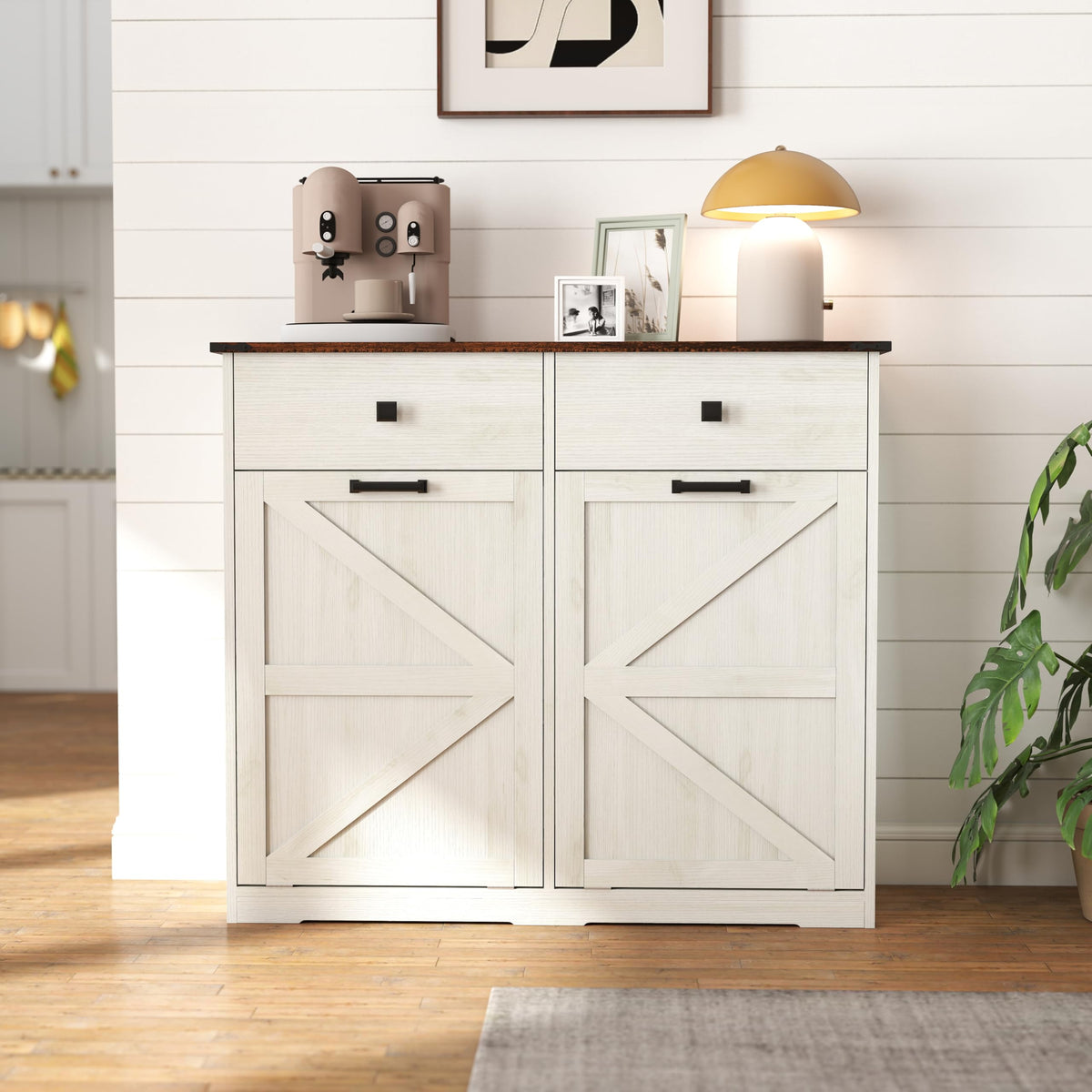 Double Tilt Out Trash Cabinet with Storage Drawers, Antique White Z5772