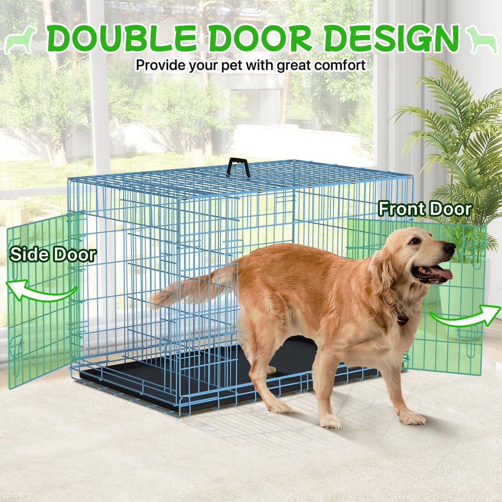 48 Inch Extra Large Double Door Folding Metal Dog Crate with Divider Panel M84040