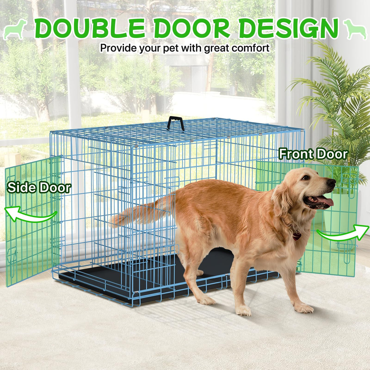 48 Inch Extra Large Double Door Folding Metal Dog Crate with Divider Panel M84040