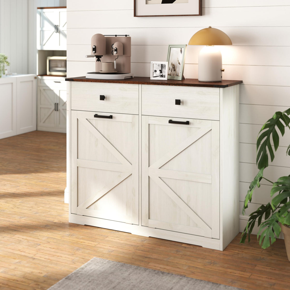 Double Tilt Out Trash Cabinet with Storage Drawers, Antique White Z5772