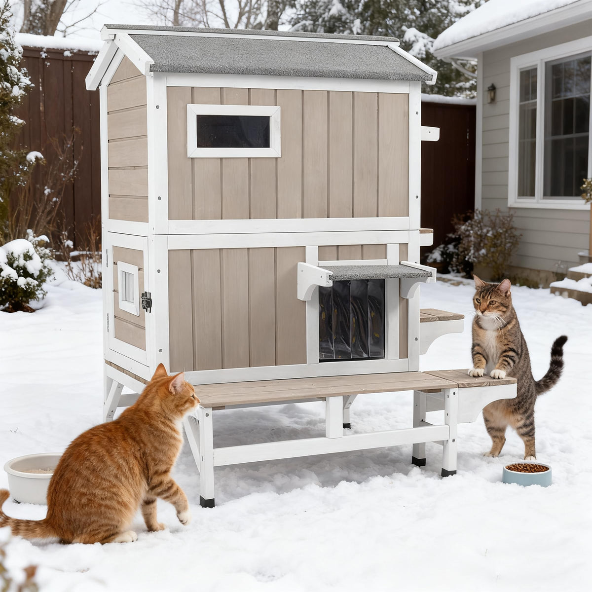 Weatherproof 2 Story Wooden Cat House B1235