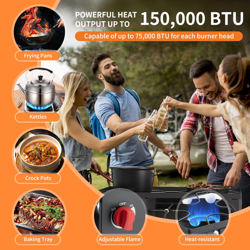 2 Burner High Pressure Propane Camping Stove with Detachable Legs S886