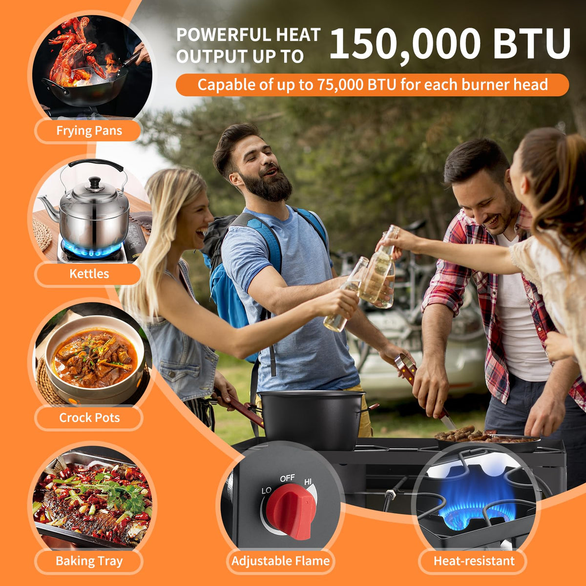 2 Burner High Pressure Propane Camping Stove with Detachable Legs S886