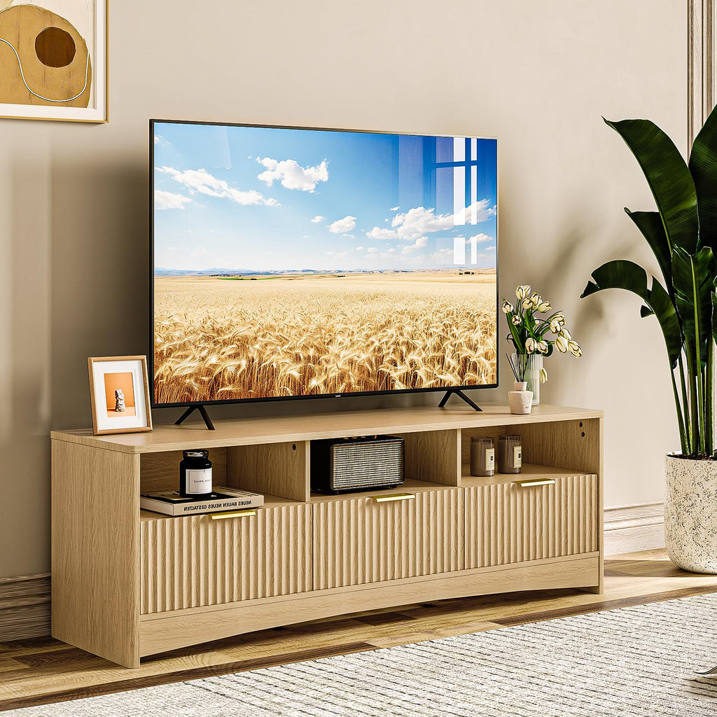 Fluted TV Stand with Storage Drawers and Open Shelf W453420