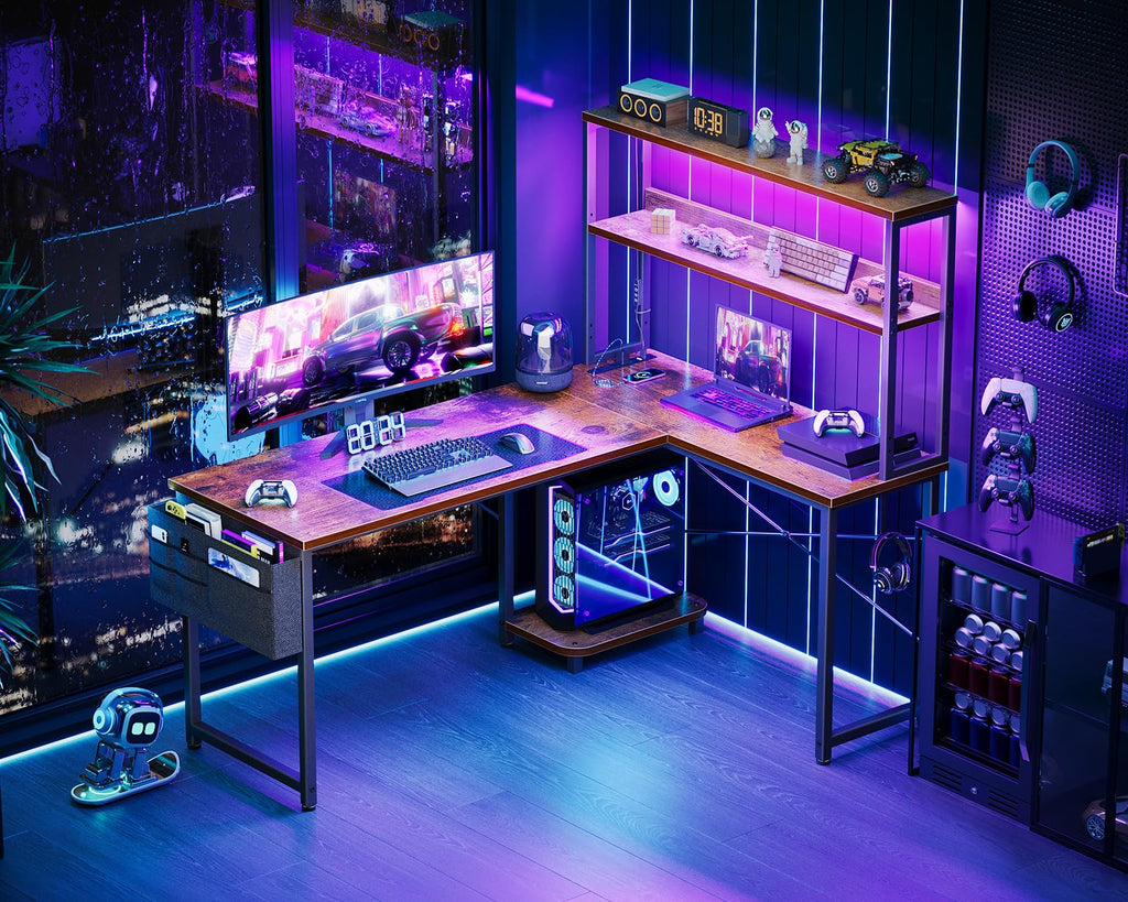 L Shaped Desk with LED Light & Power Outlet V68219