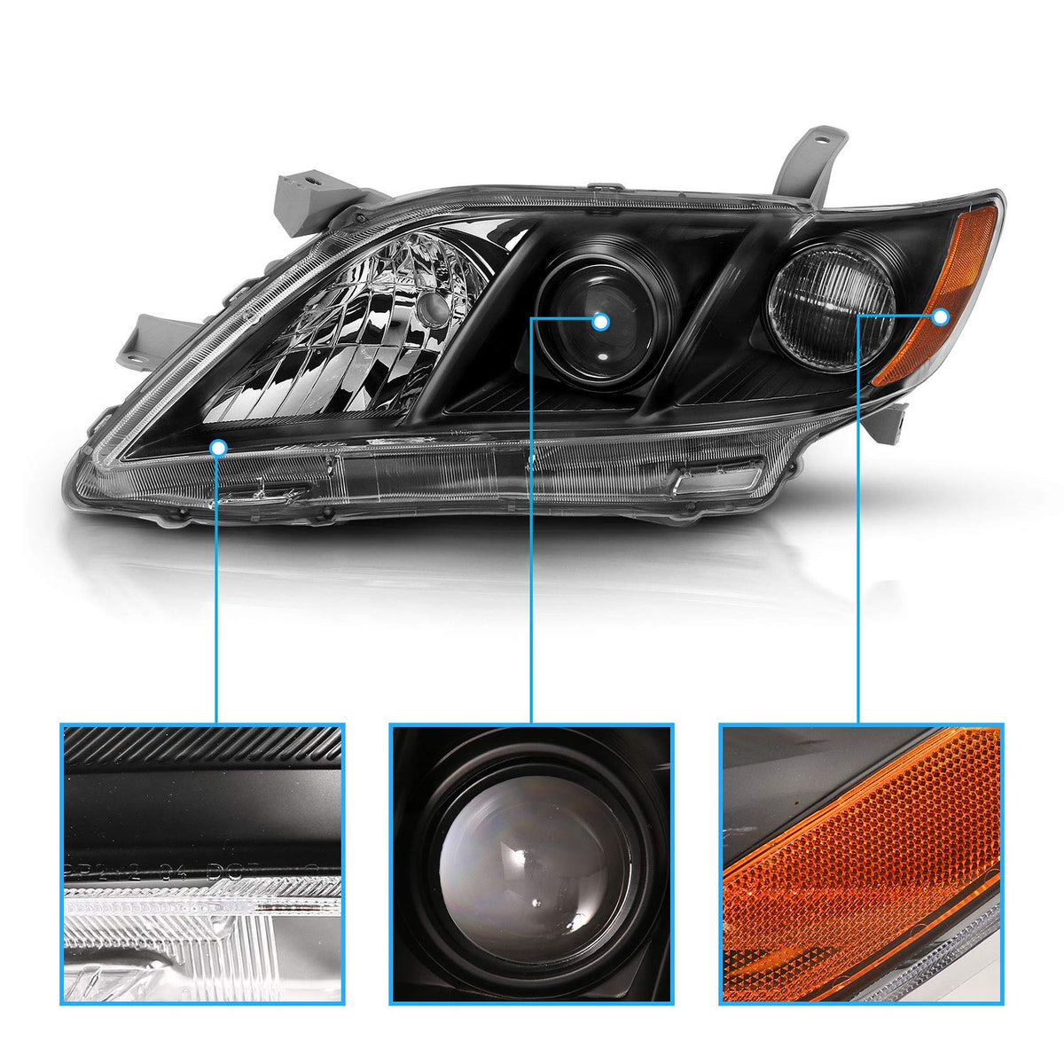 2007-2009 Toyota Camry Black Projector Headlight Assembly Pair K1533