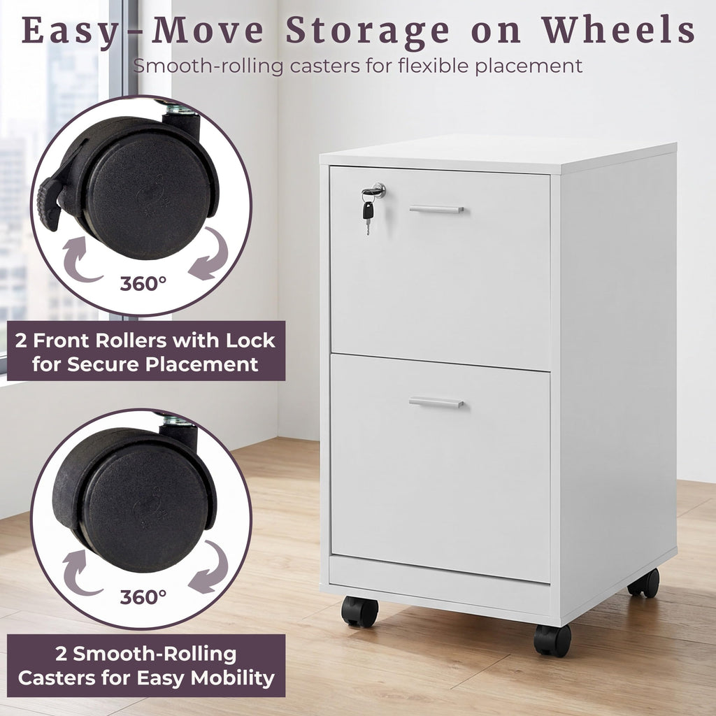 White 2-Drawer Wooden File Cabinet with Lock L23192