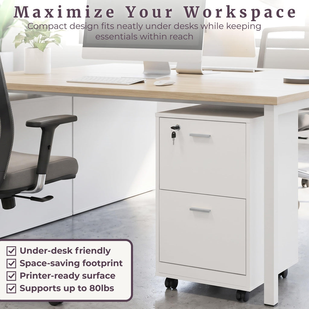 White 2-Drawer Wooden File Cabinet with Lock L23192