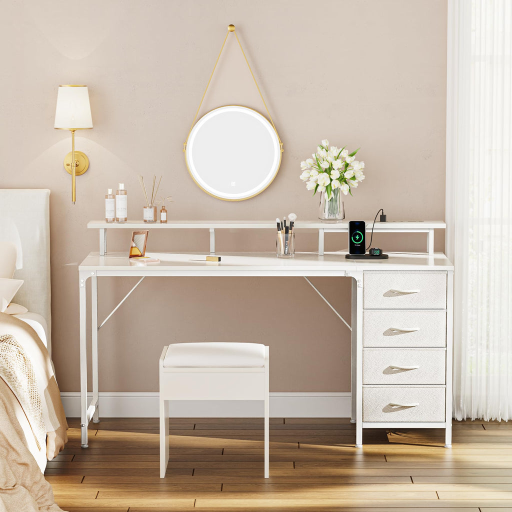 55 Inch White Computer Desk with 4 Drawers R3144