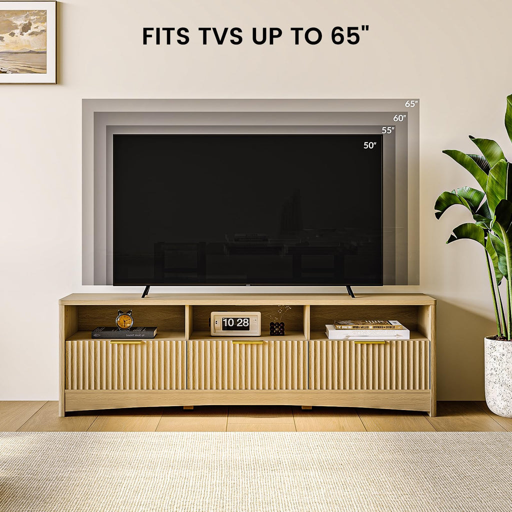 Fluted TV Stand with Storage Drawers and Open Shelf W453420