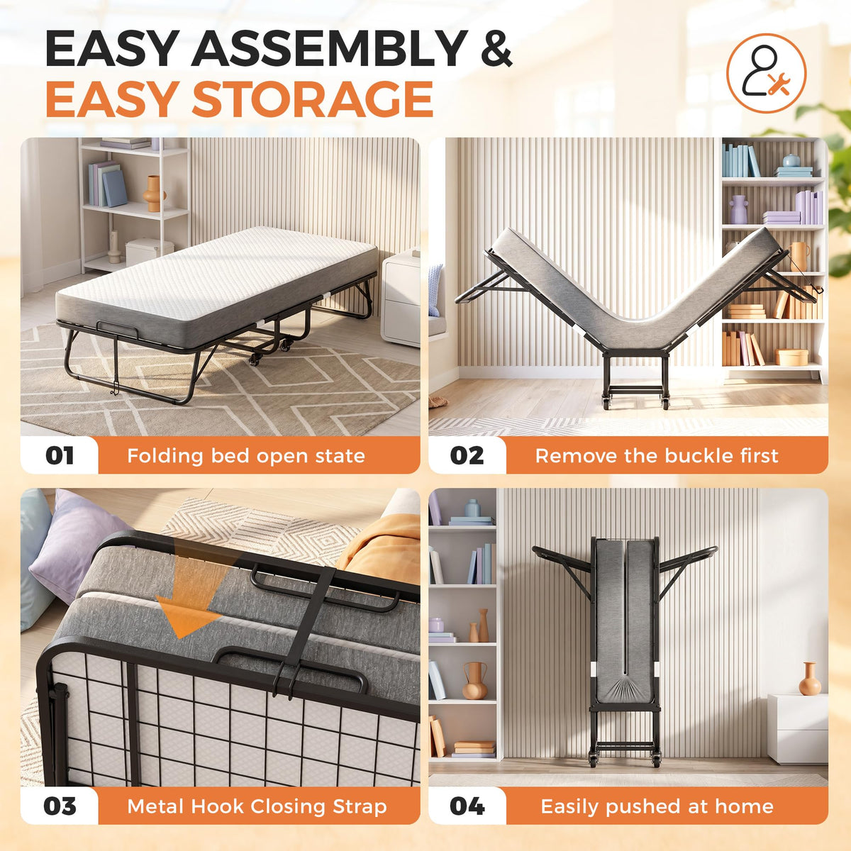 Folding Bed with Memory Foam Mattress Twin Size Metal Frame A316534