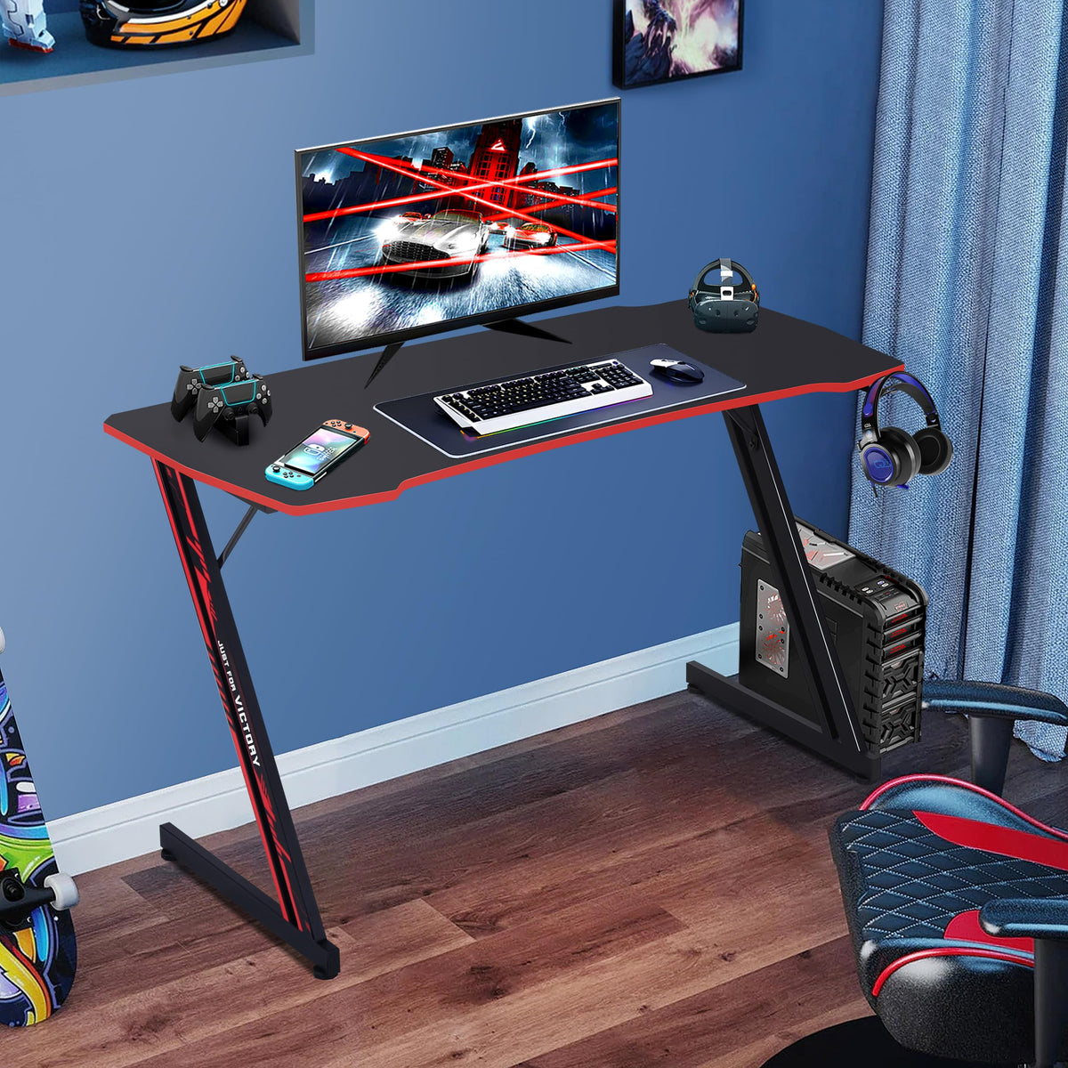 47 Inch Z Shaped Gaming Desk with Headphone Hook D64410