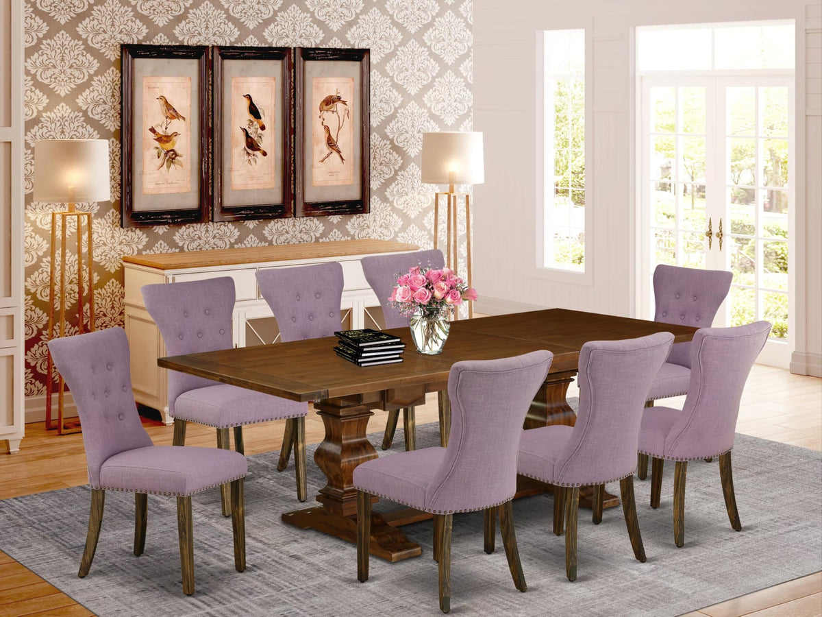 9 Piece Walnut Dining Set with 8 Upholstered Chairs V534