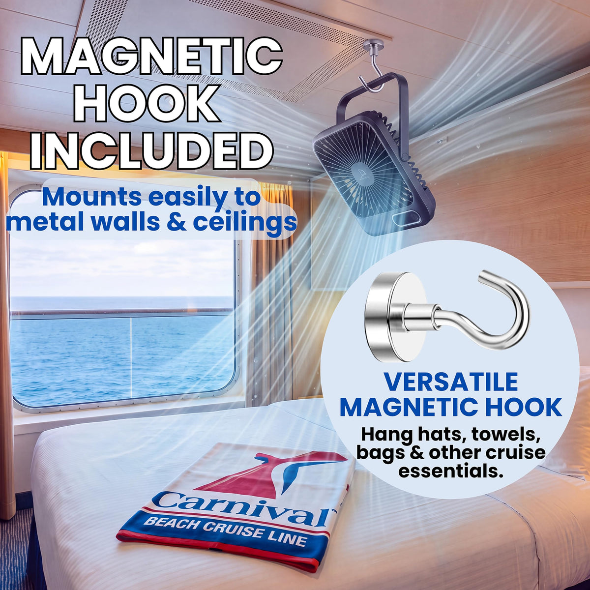 Portable USB Rechargeable Fan with Magnetic Hook C165896