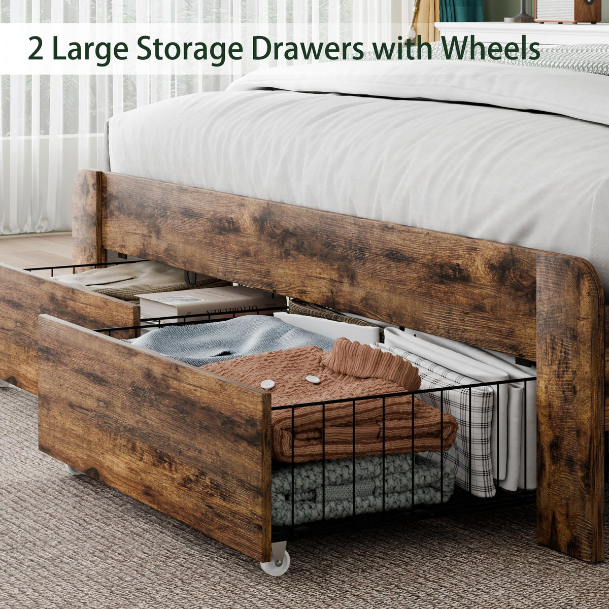 Queen Size Wooden Bed Frame with Storage Drawers G2860