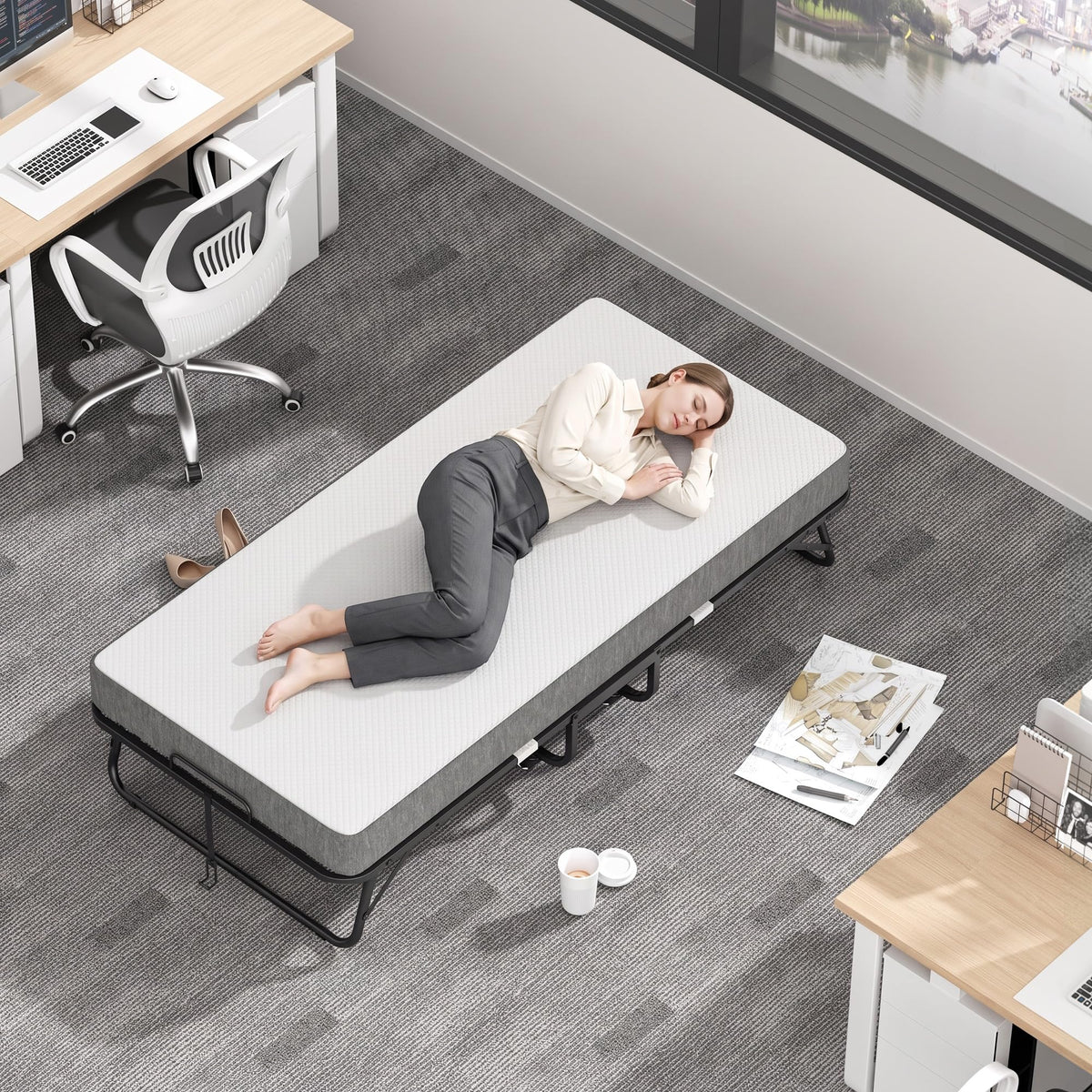 Folding Bed with Memory Foam Mattress Twin Size Metal Frame A316534